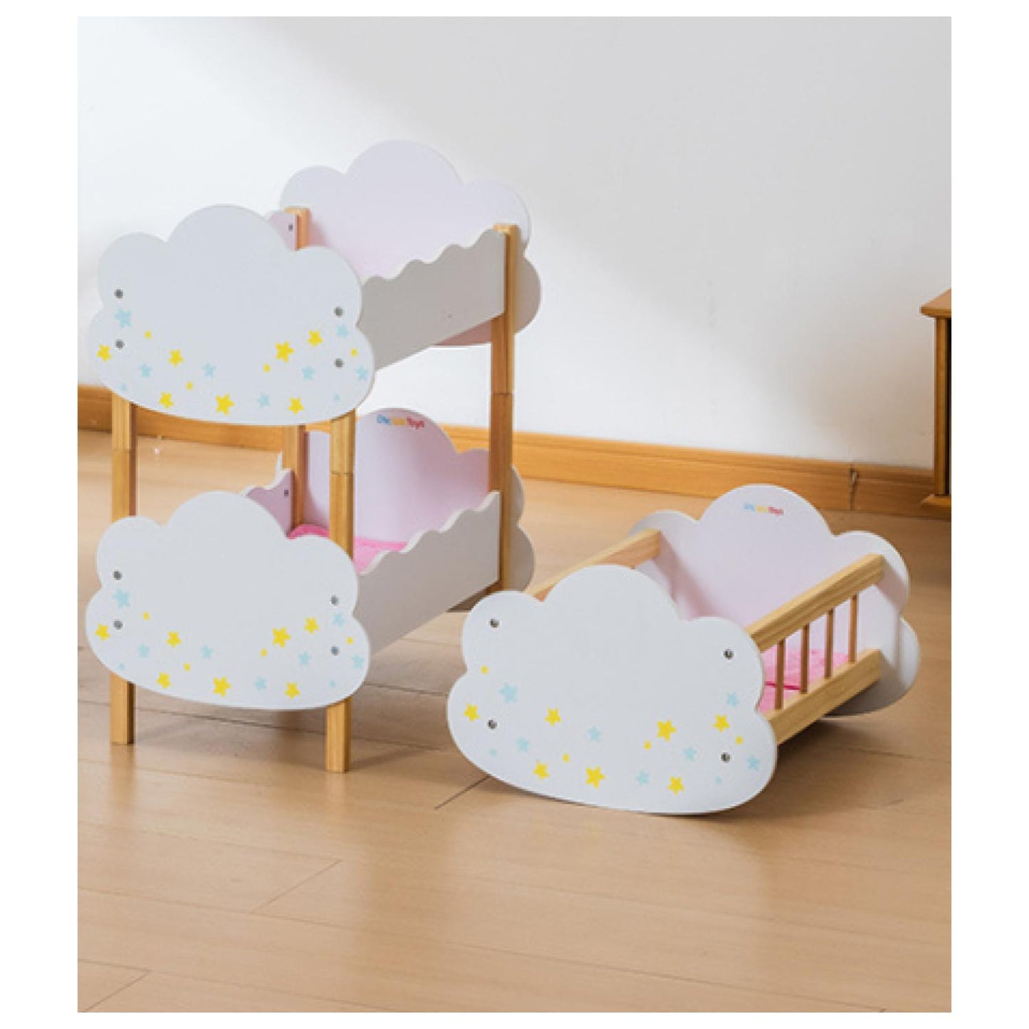 Cuna de Muñecas Madera Doble Nube De Madera