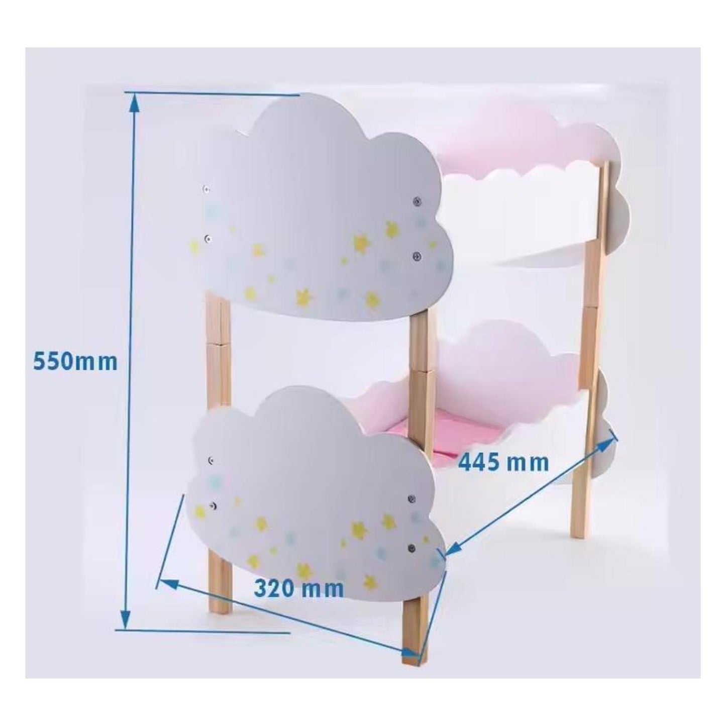 Cuna de Muñecas Madera Doble Nube De Madera