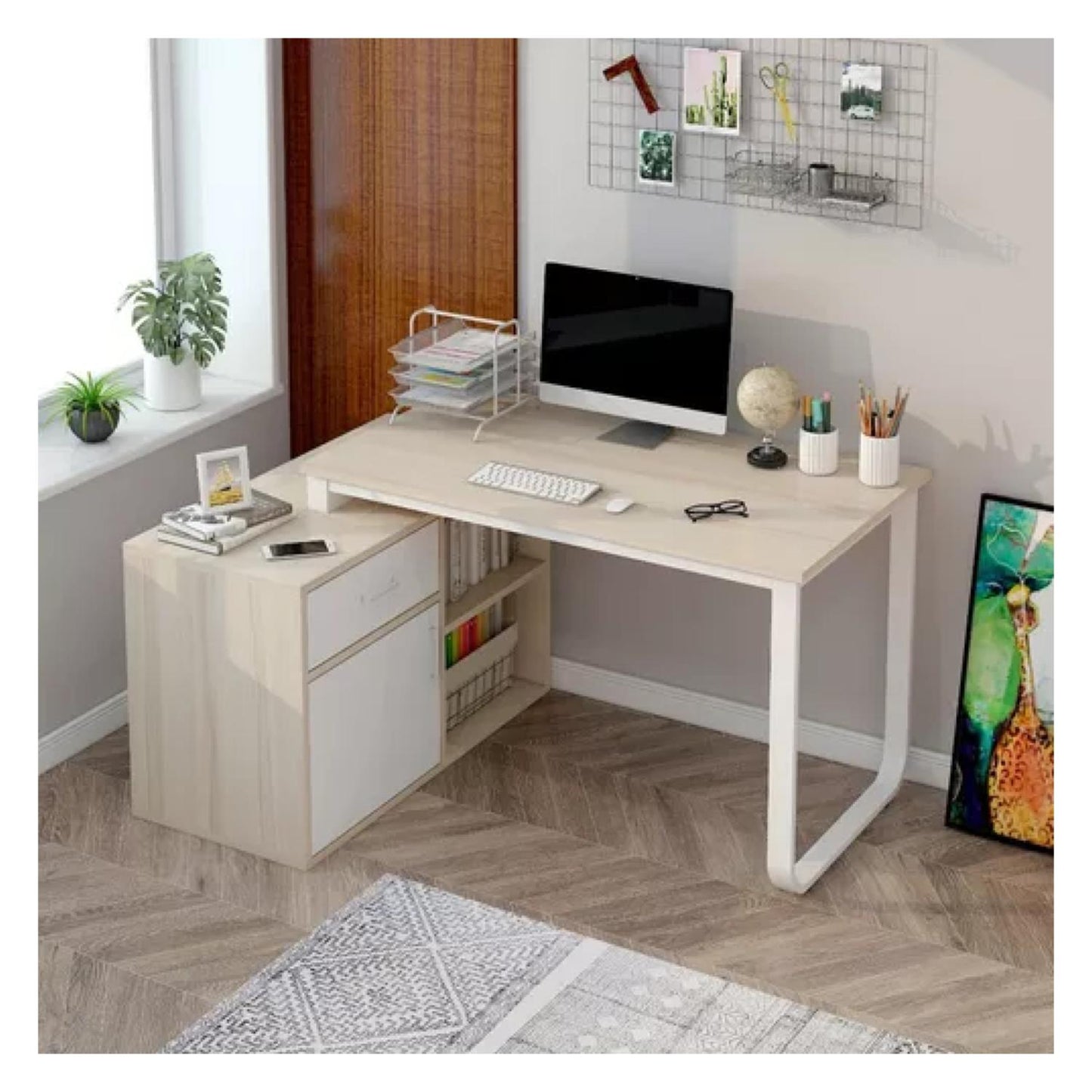 Escritorio De Trabajo Forma L Con Cajones Arce