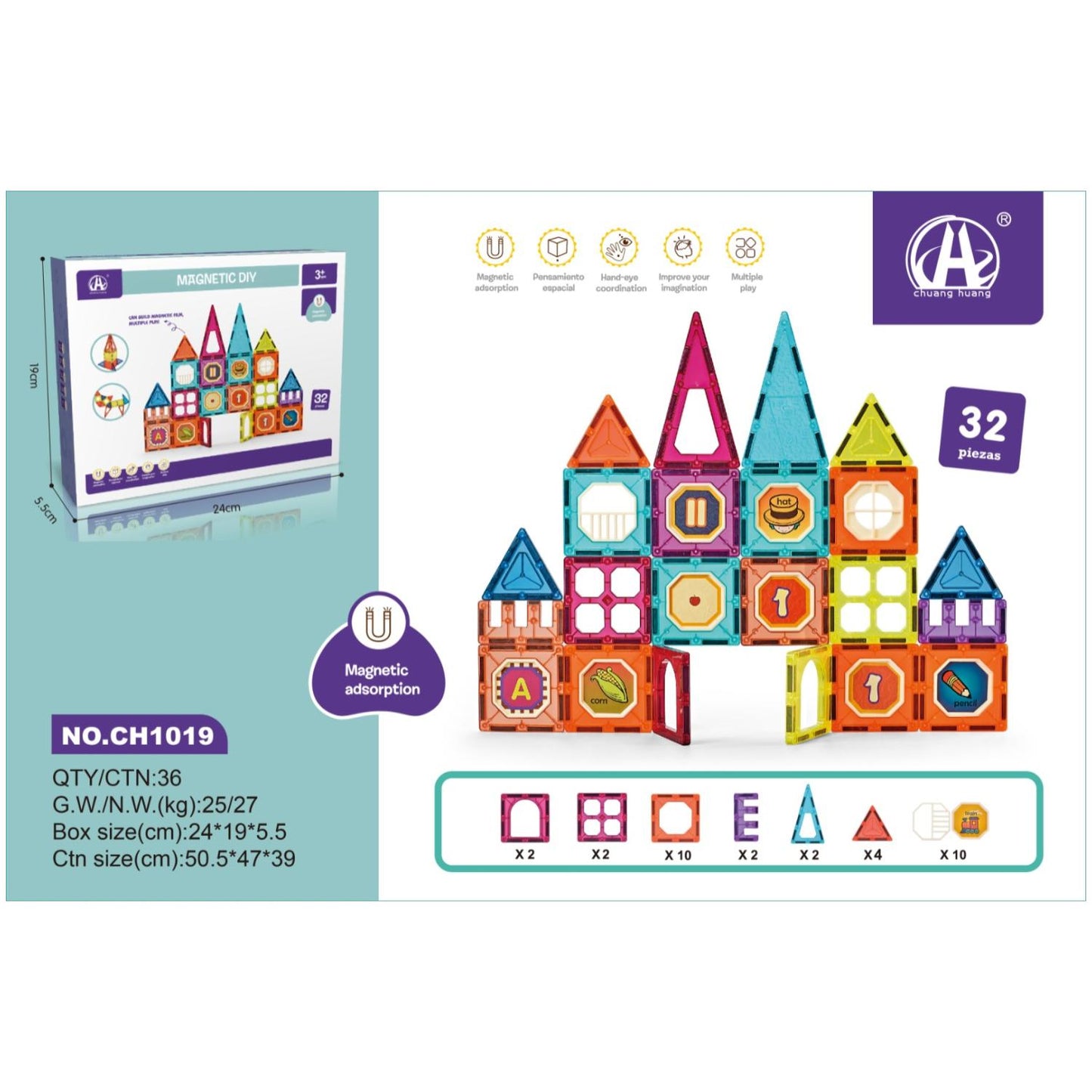 Bloques Magneticos Castillo 32 Pcs De Colores