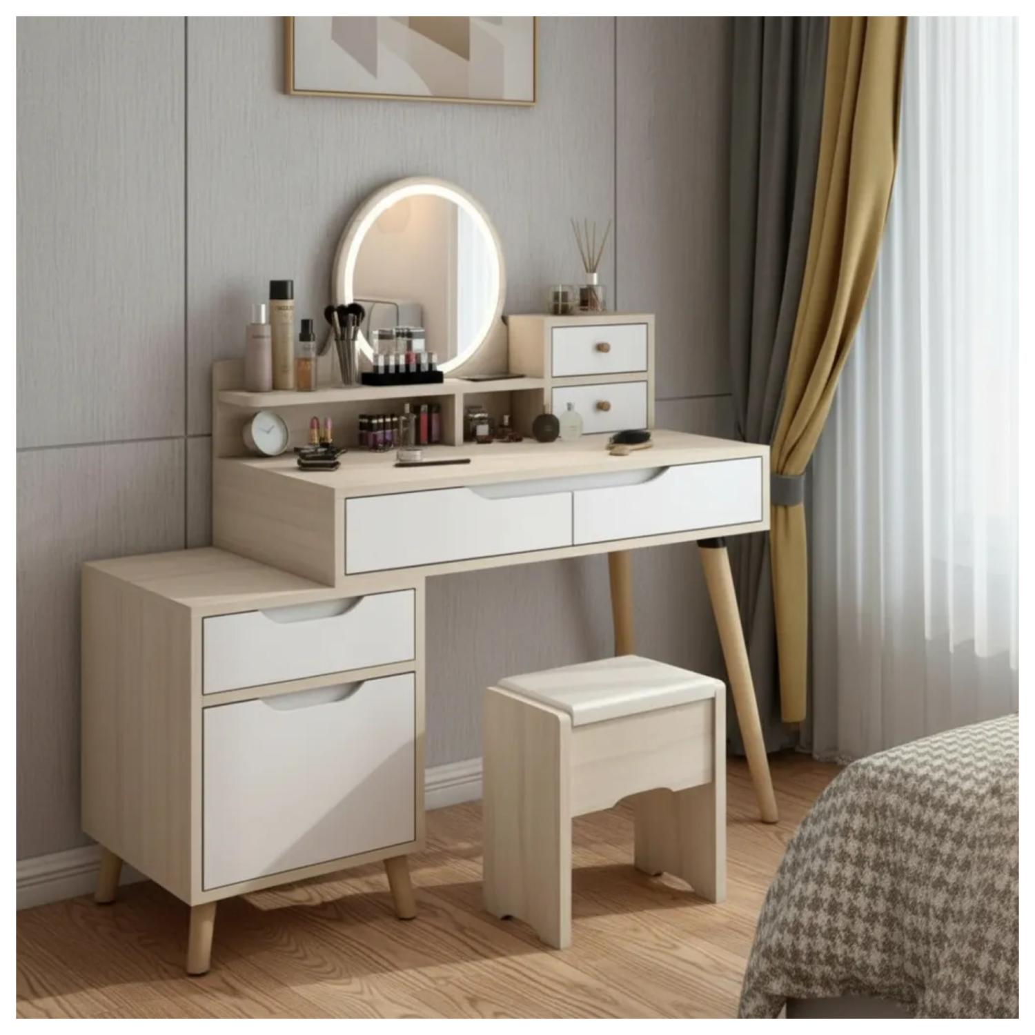 Tocador Con Espejo De Luz Y Taburete Comoda Extendible