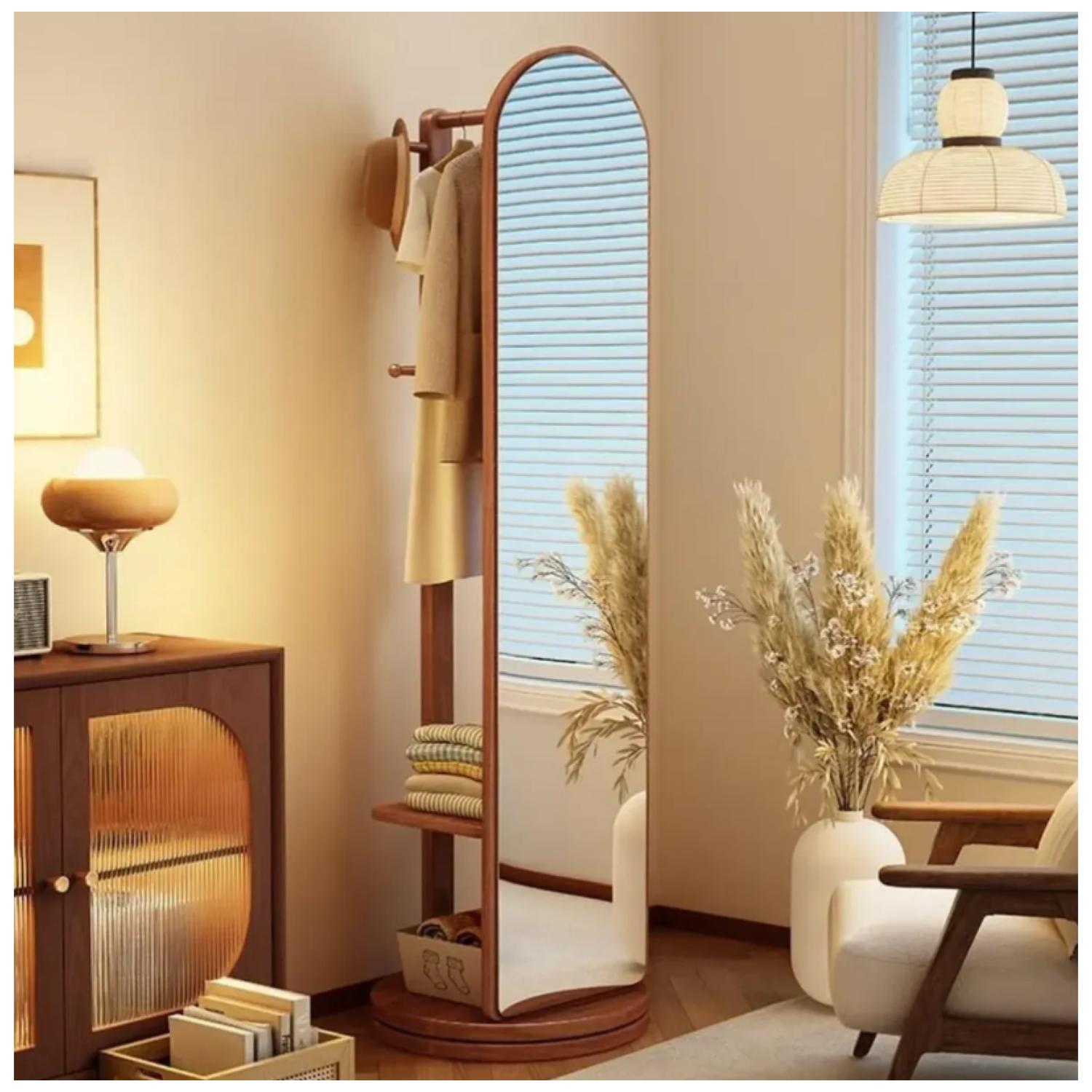 Espejo de Cuerpo Completo 360° con Perchero y Repisas