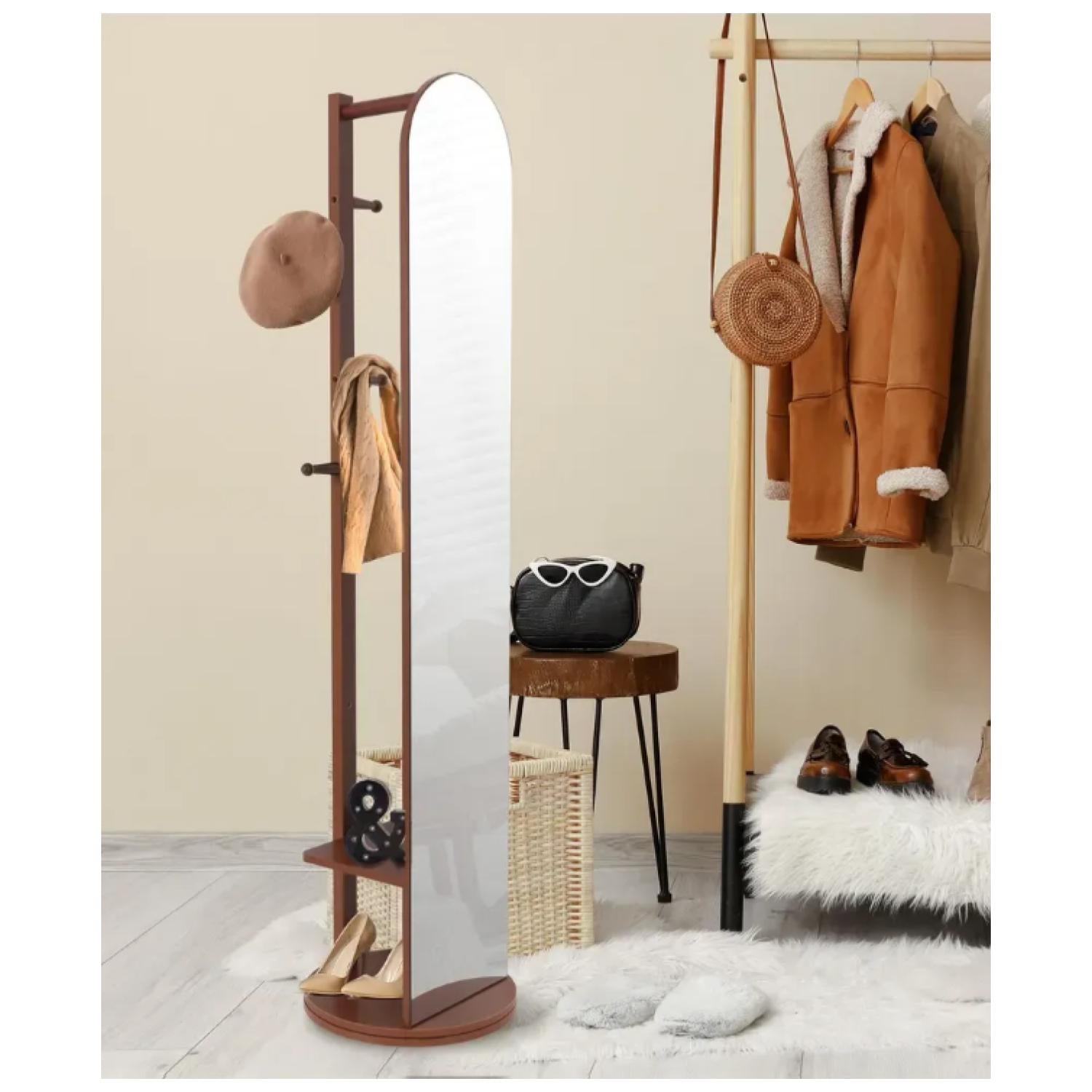 Espejo de Cuerpo Completo 360° con Perchero y Repisas