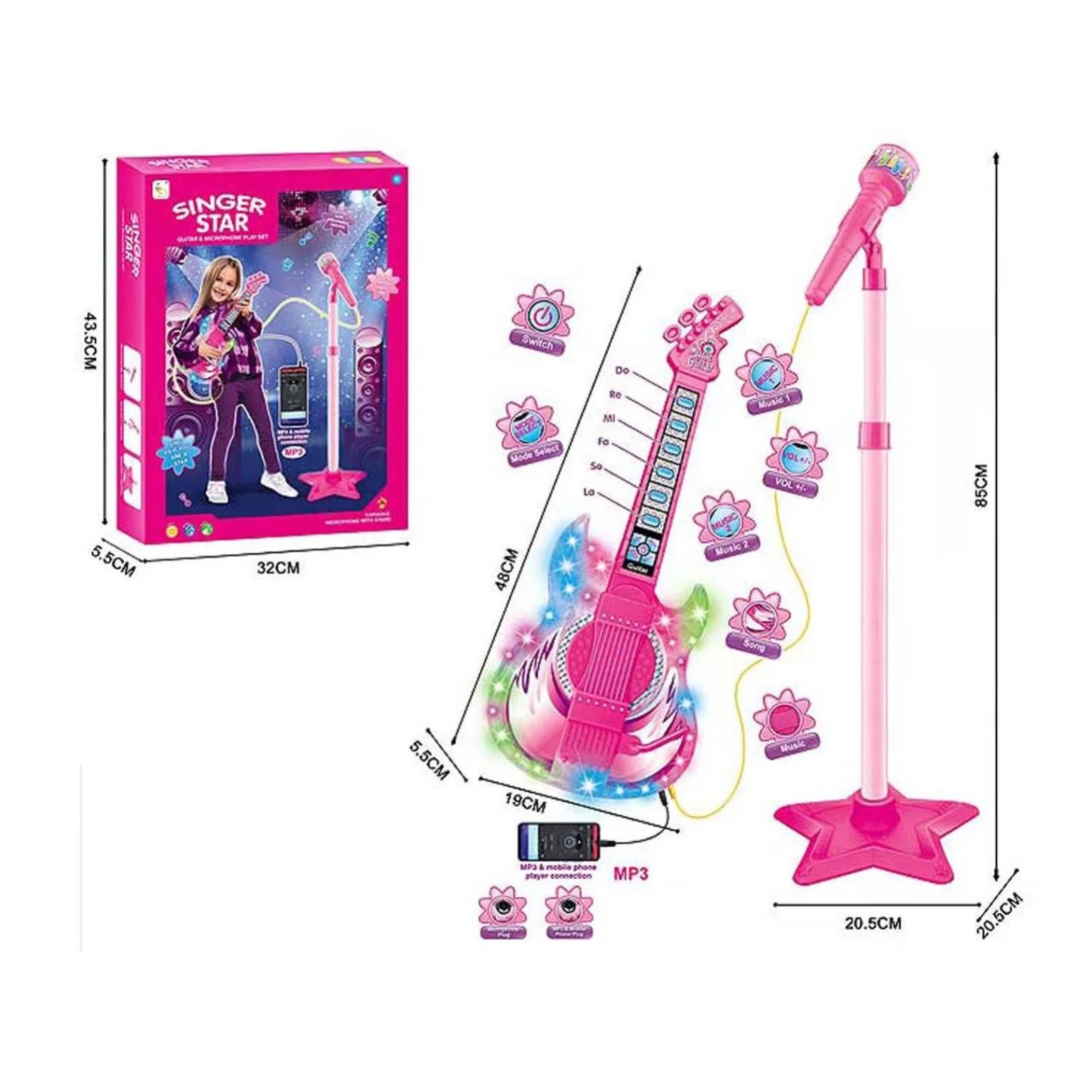 Juguete Guitarra Infantil con Micrófono y Pedestal