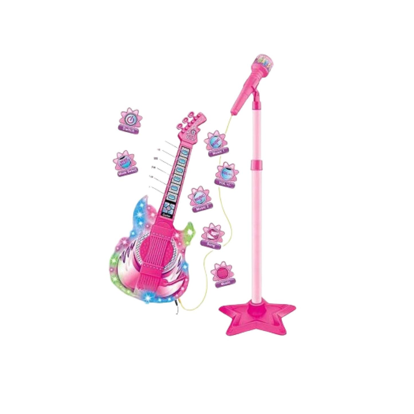 Juguete Guitarra Infantil con Micrófono y Pedestal