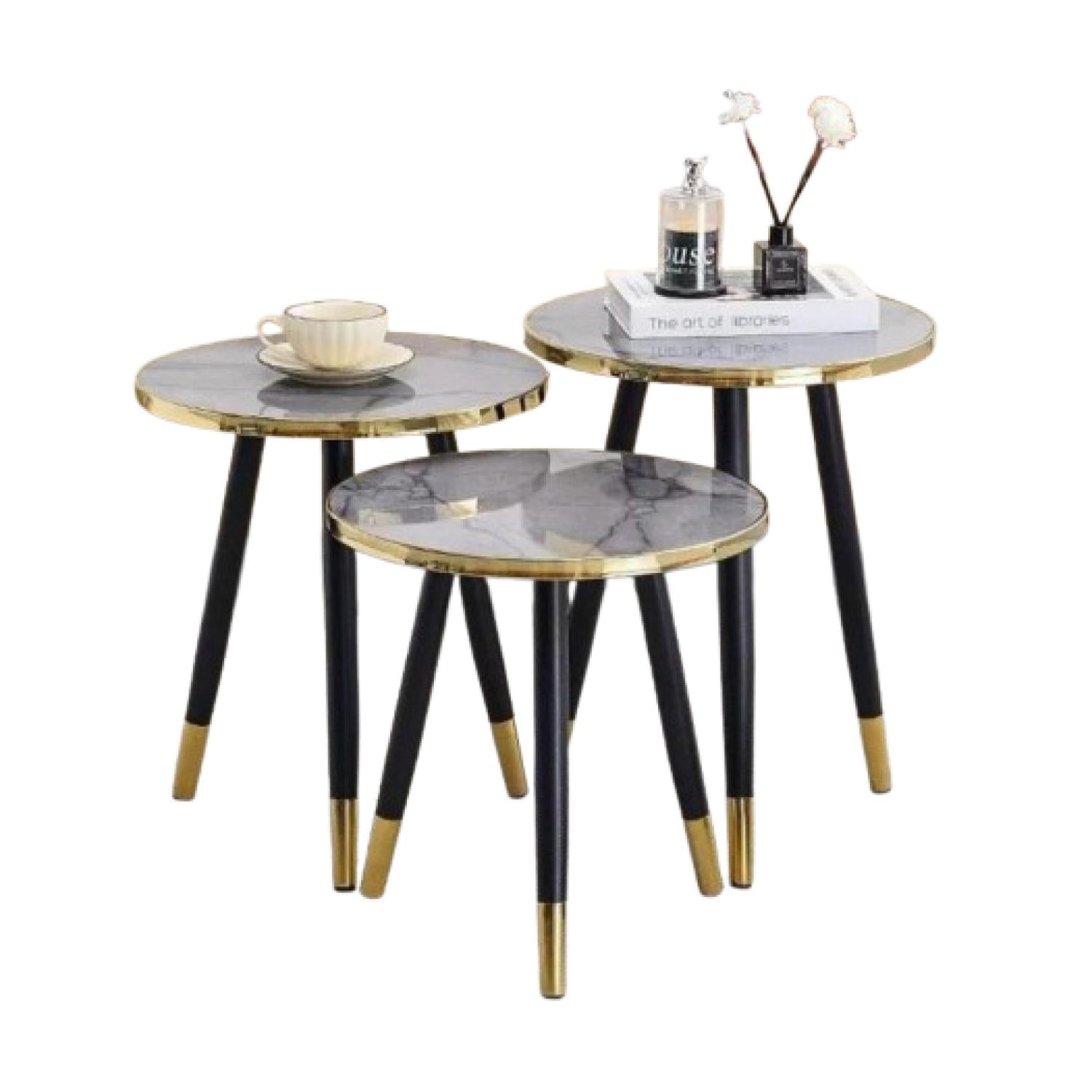 Set Mesas de Centro Luxury Black & Gold – 3 Piezas