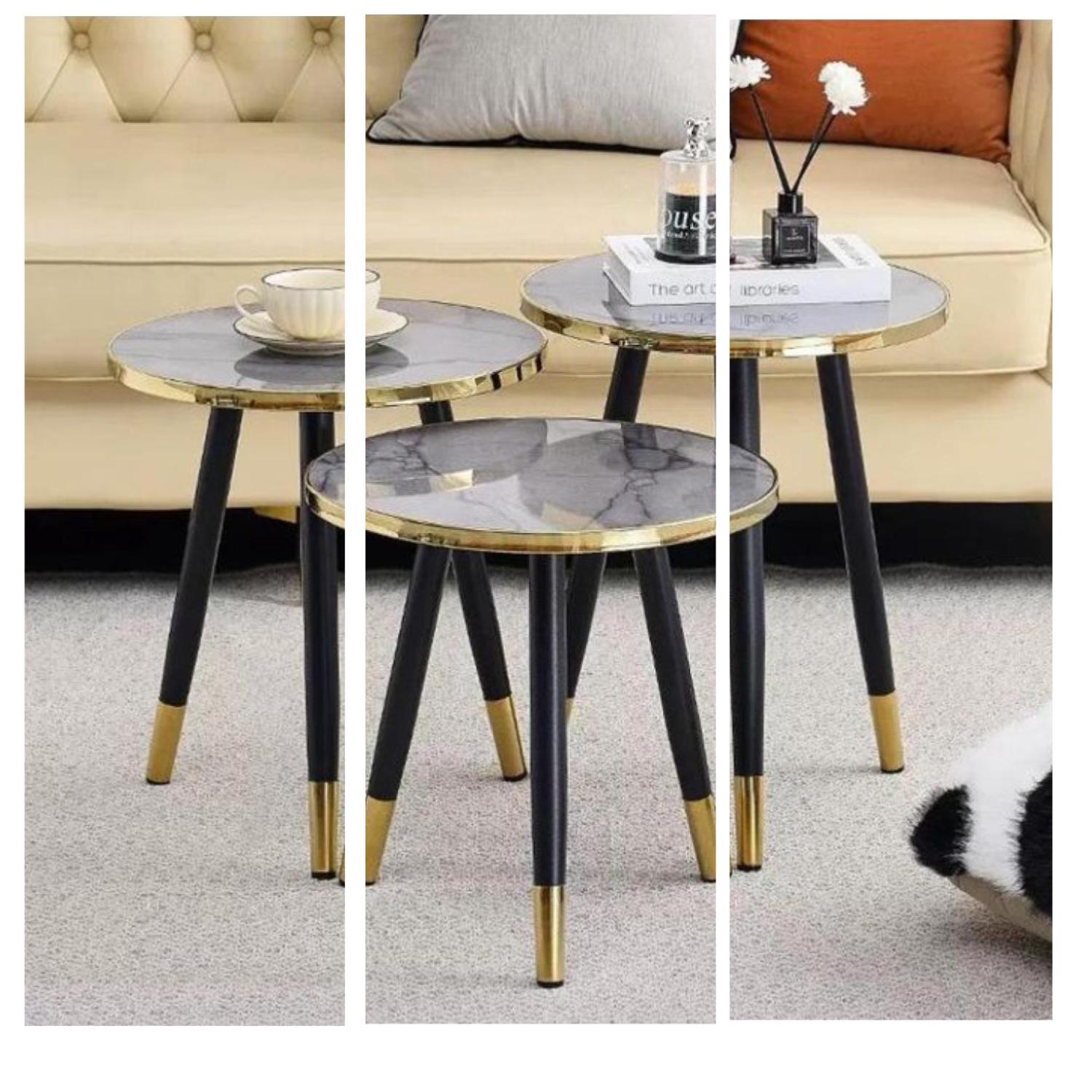 Set Mesas de Centro Luxury Black & Gold – 3 Piezas