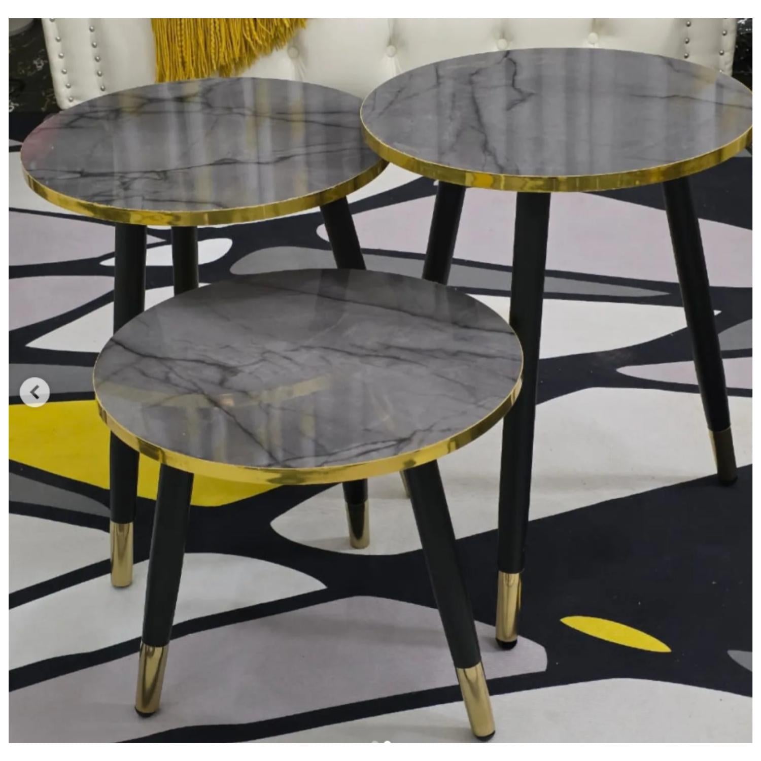 Set Mesas de Centro Luxury Black & Gold – 3 Piezas