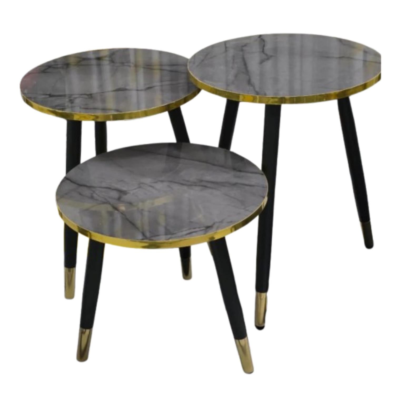 Set Mesas de Centro Luxury Black & Gold – 3 Piezas