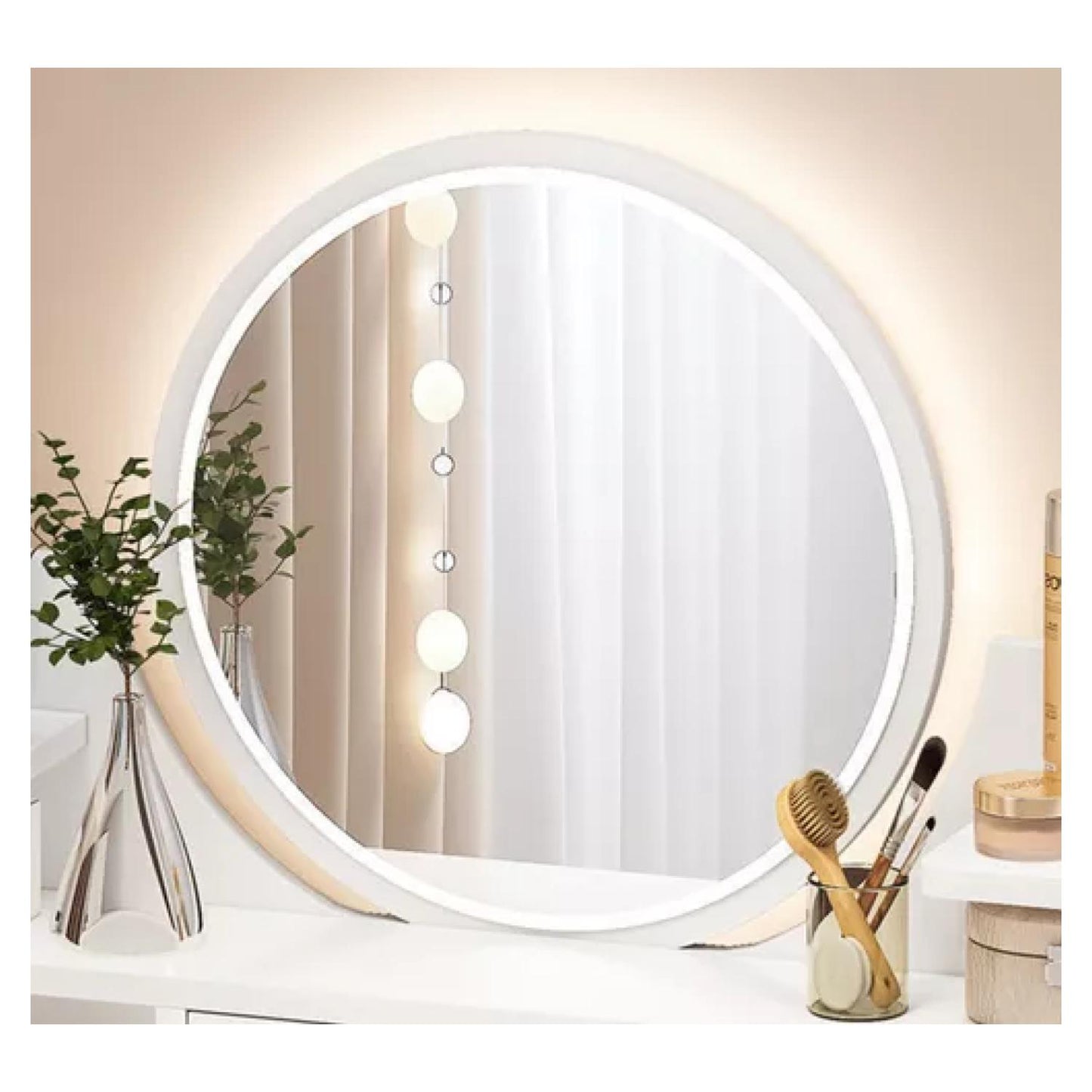 Tocador De Madera Con Espejo 2 Cajones Y Luz Led