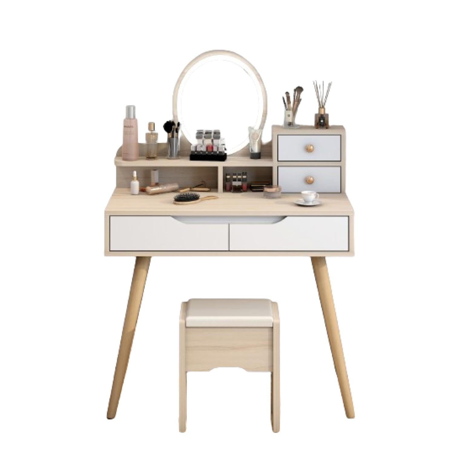 Tocador Con Espejo De Luz Led Y Taburete 80x40x130cm