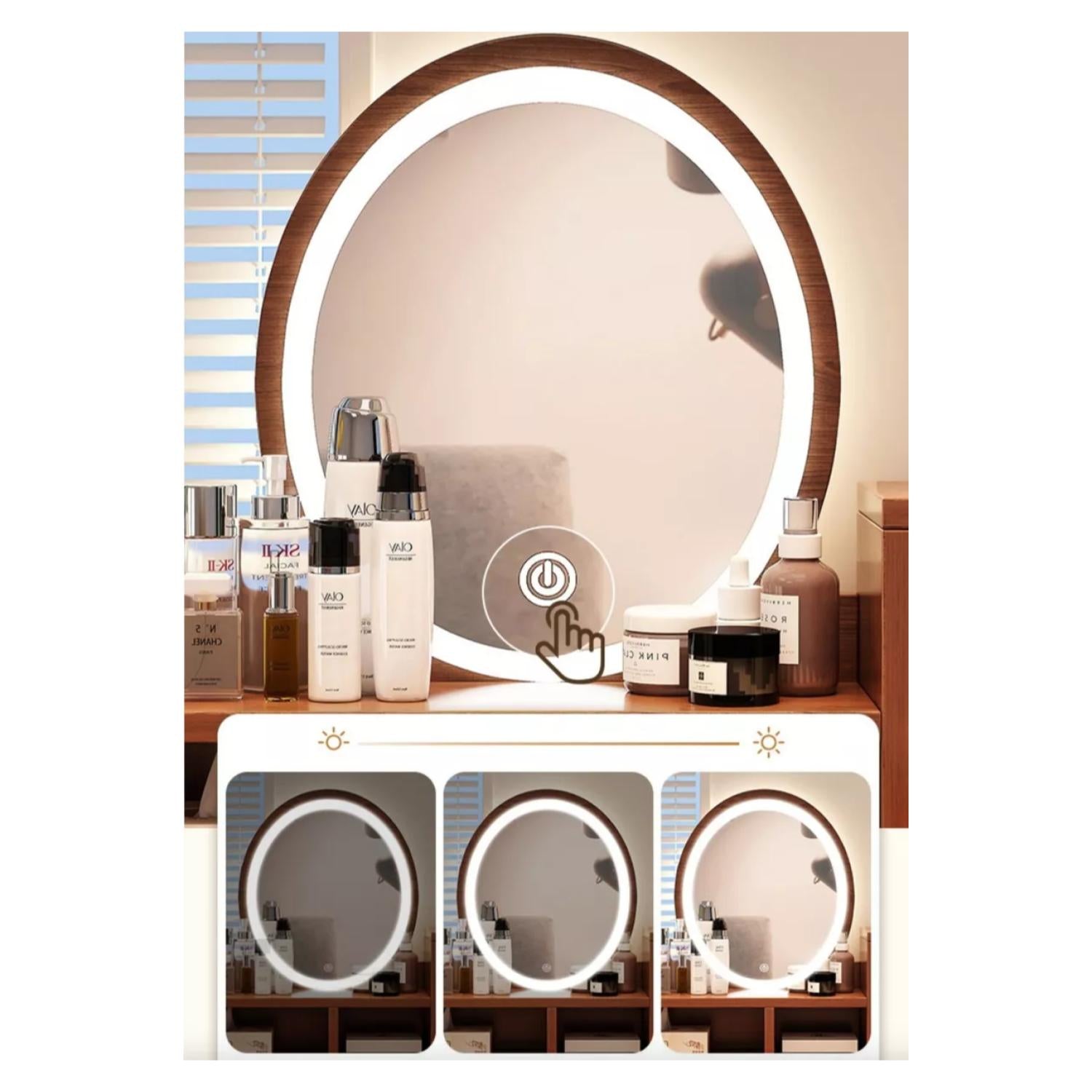 Tocador Con Espejo De Luz Led Y Taburete 80x40x130cm