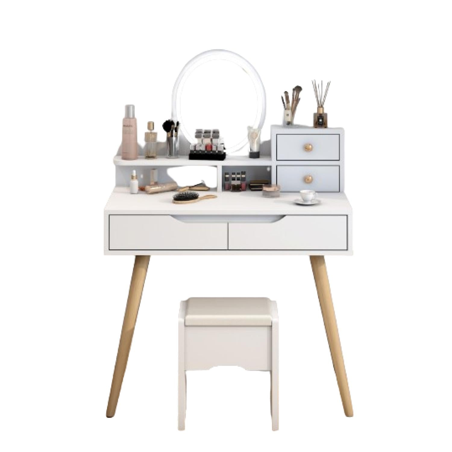 Tocador Con Espejo De Luz Led Y Taburete 80x40x130cm