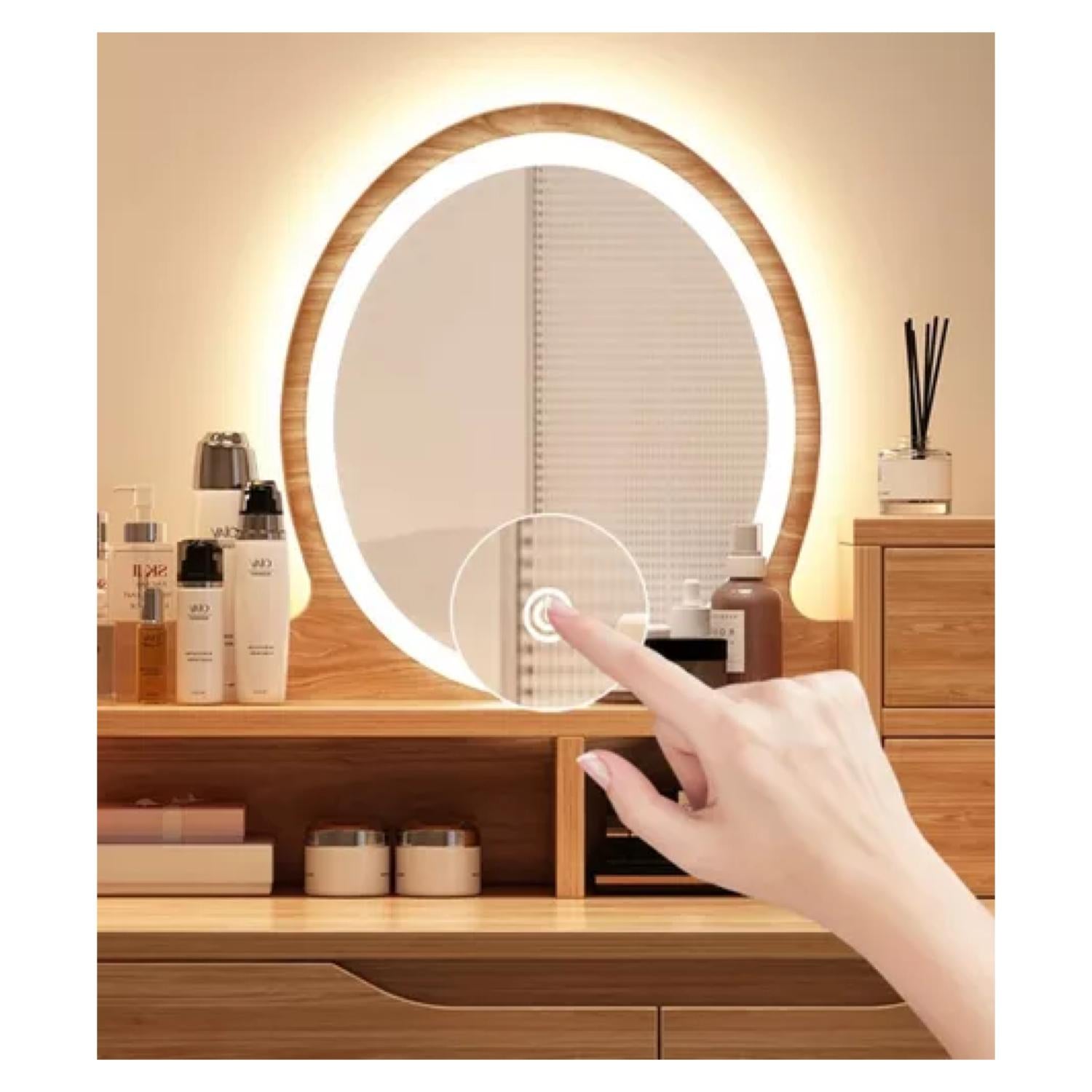 Tocador Con Espejo De Luz Led Y Taburete 80x40x130cm