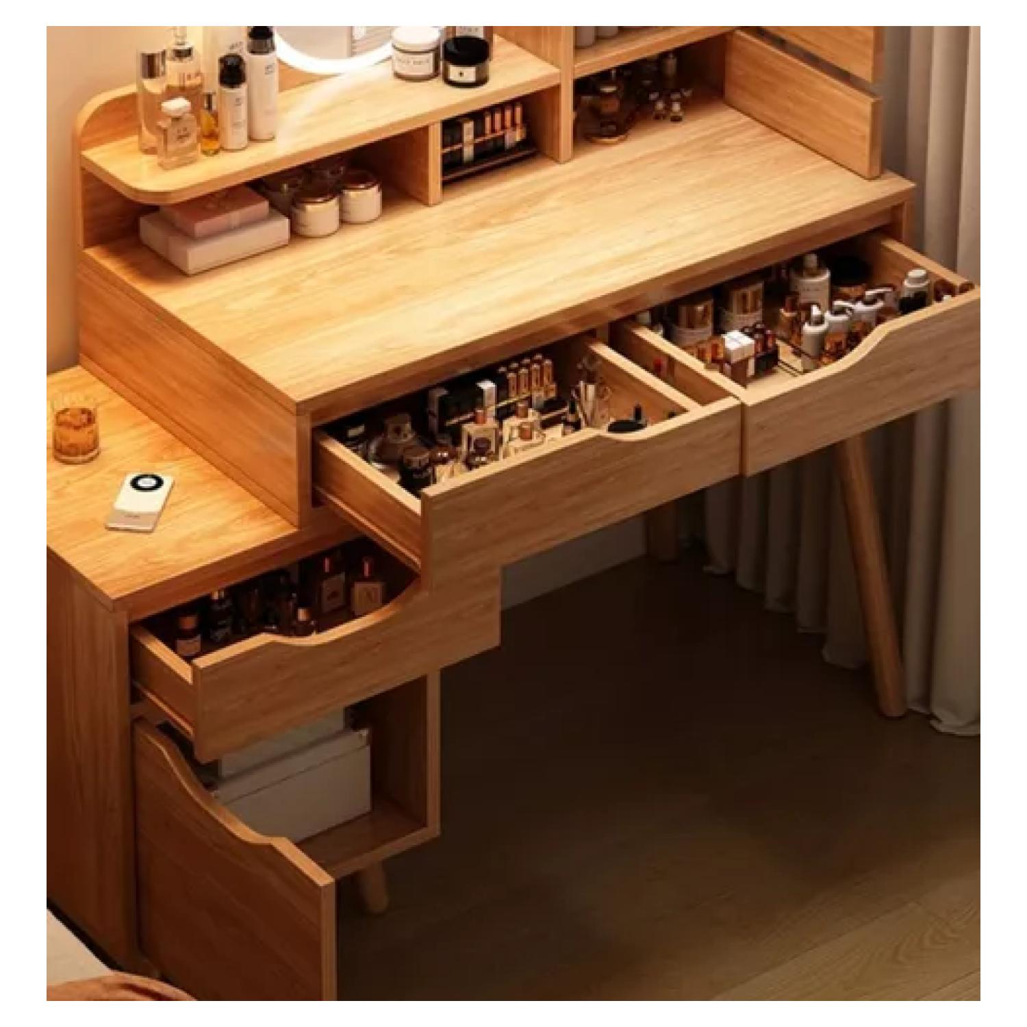 Tocador Con Espejo De Luz Y Taburete Comoda Extendible