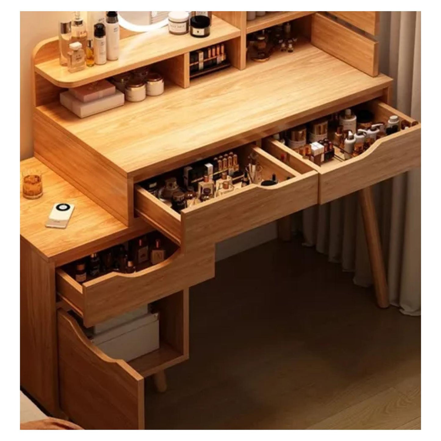 Tocador Con Espejo De Luz Y Taburete Comoda Extendible