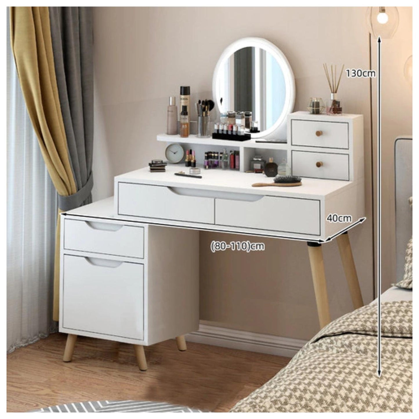 Tocador Con Espejo De Luz Y Taburete Comoda Extendible
