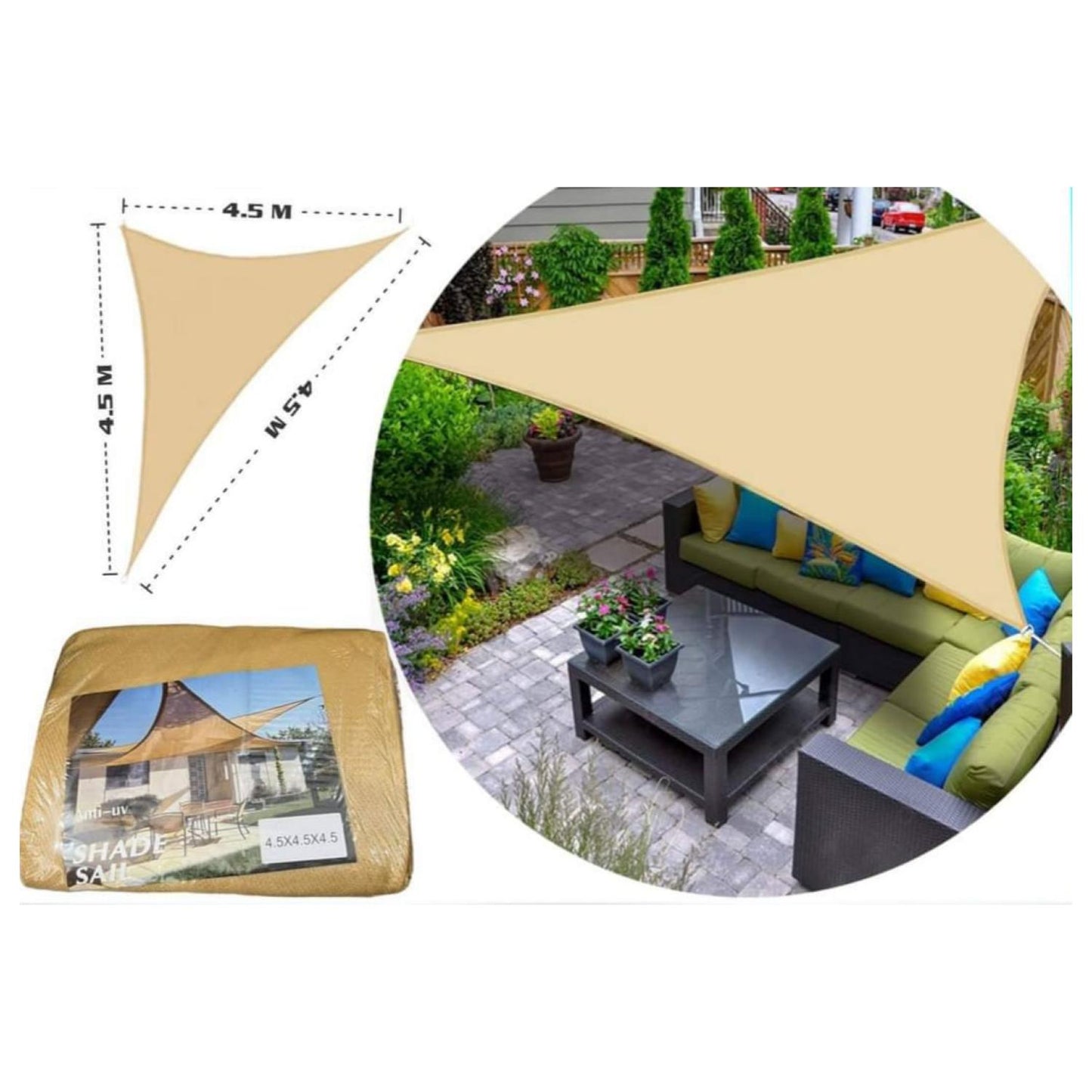 Toldo Vela Triangular 4.5 x 4.5 x 4.5 Color Beige