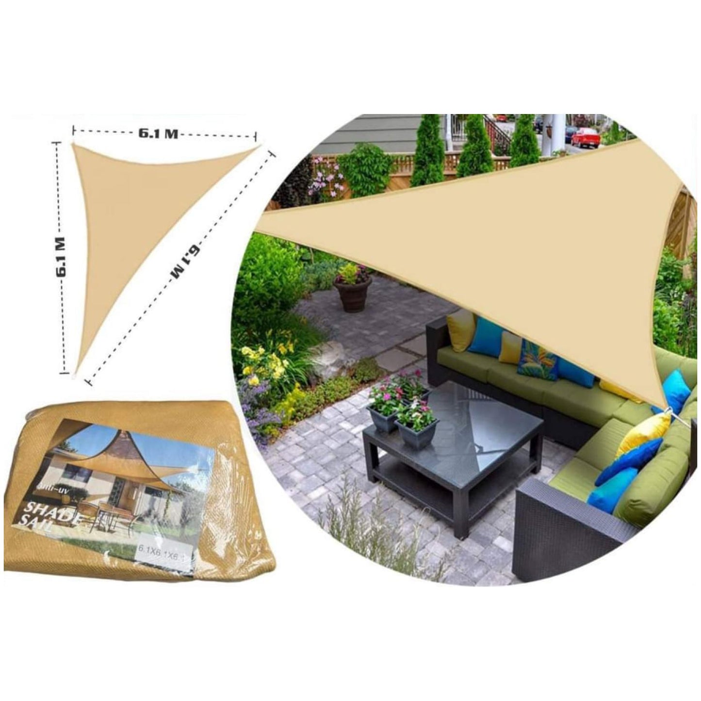 Toldo Vela Triangular 6.1 x 6.1 x 6.1 Mtrs Color Beig
