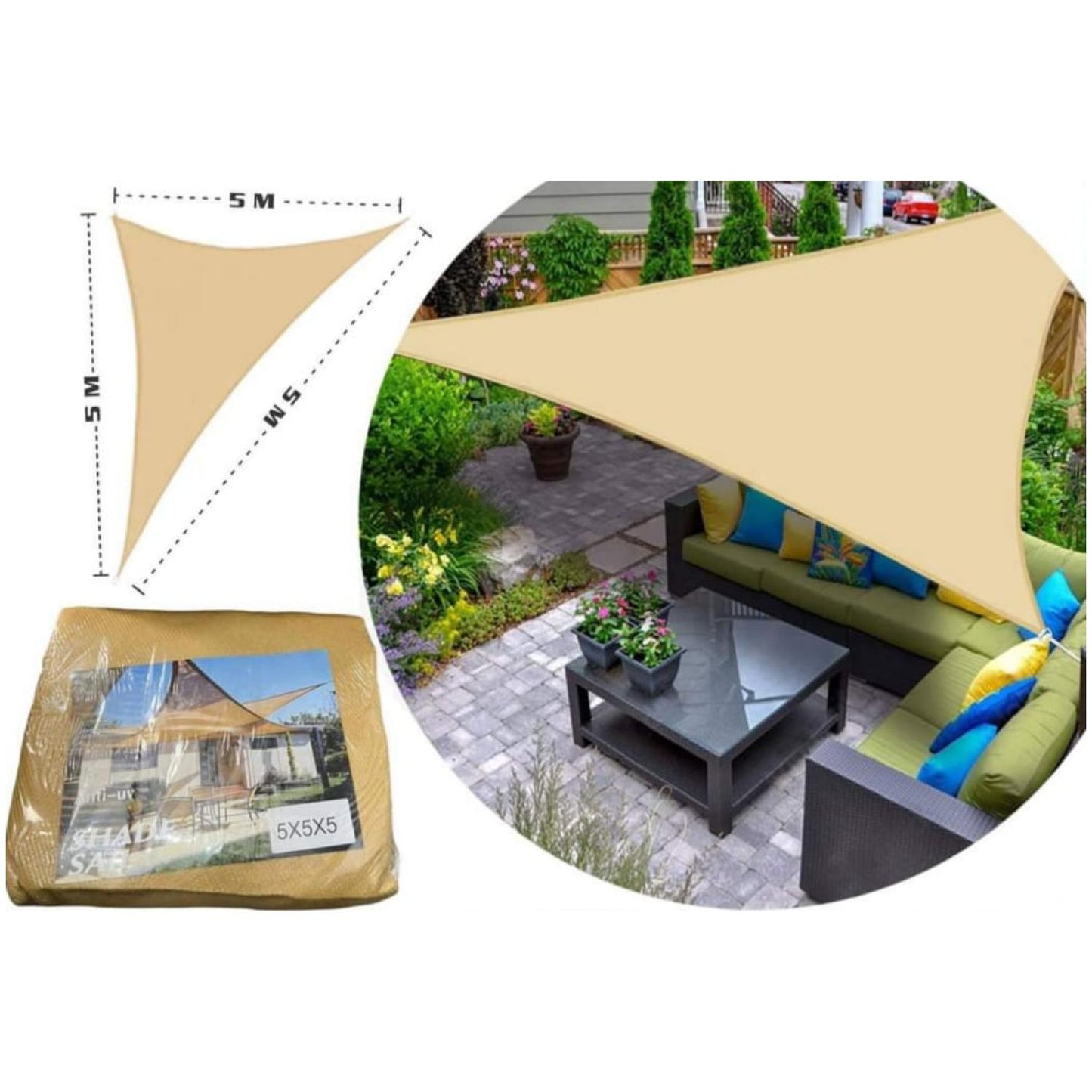 Toldo Vela Triangular 5 x 5 x 5 Mtrs Color Beig